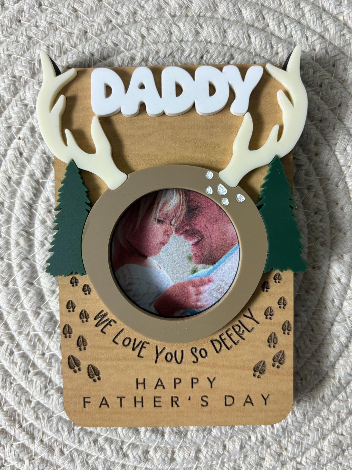 Father's Day Hunting Refrigerator Photo Magnet, Gift for Hunter, Deer Photo Frame, Gift for Dad, Antler Father's Day Picture Frame