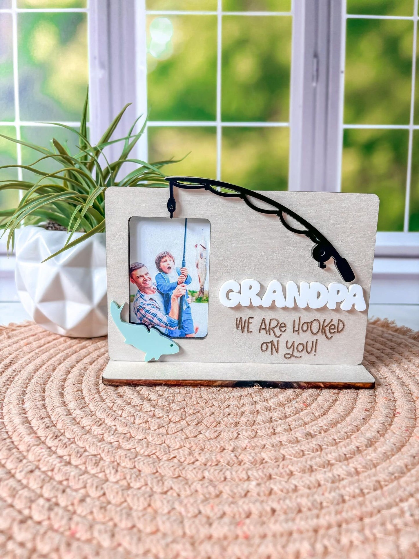 Fishing Picture Frame, Hooked On You Frame, Father's Day Picture Frame, Theme Fishing Photo Frame, Father's Day Gift From Kids