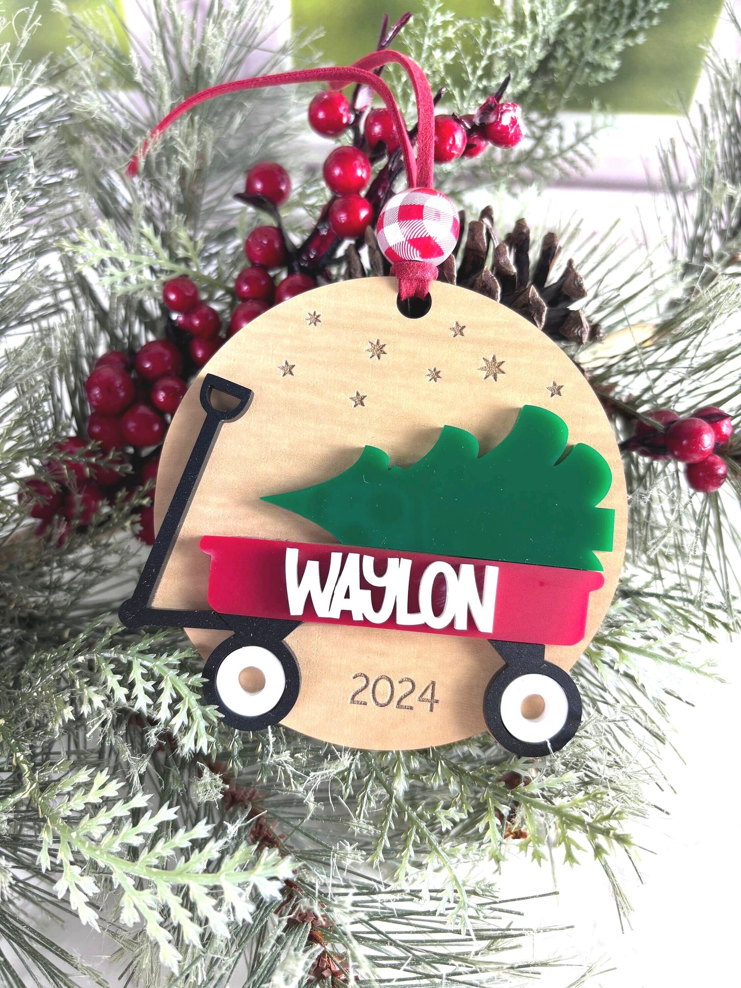 Kids Wagon Ornament First Christmas