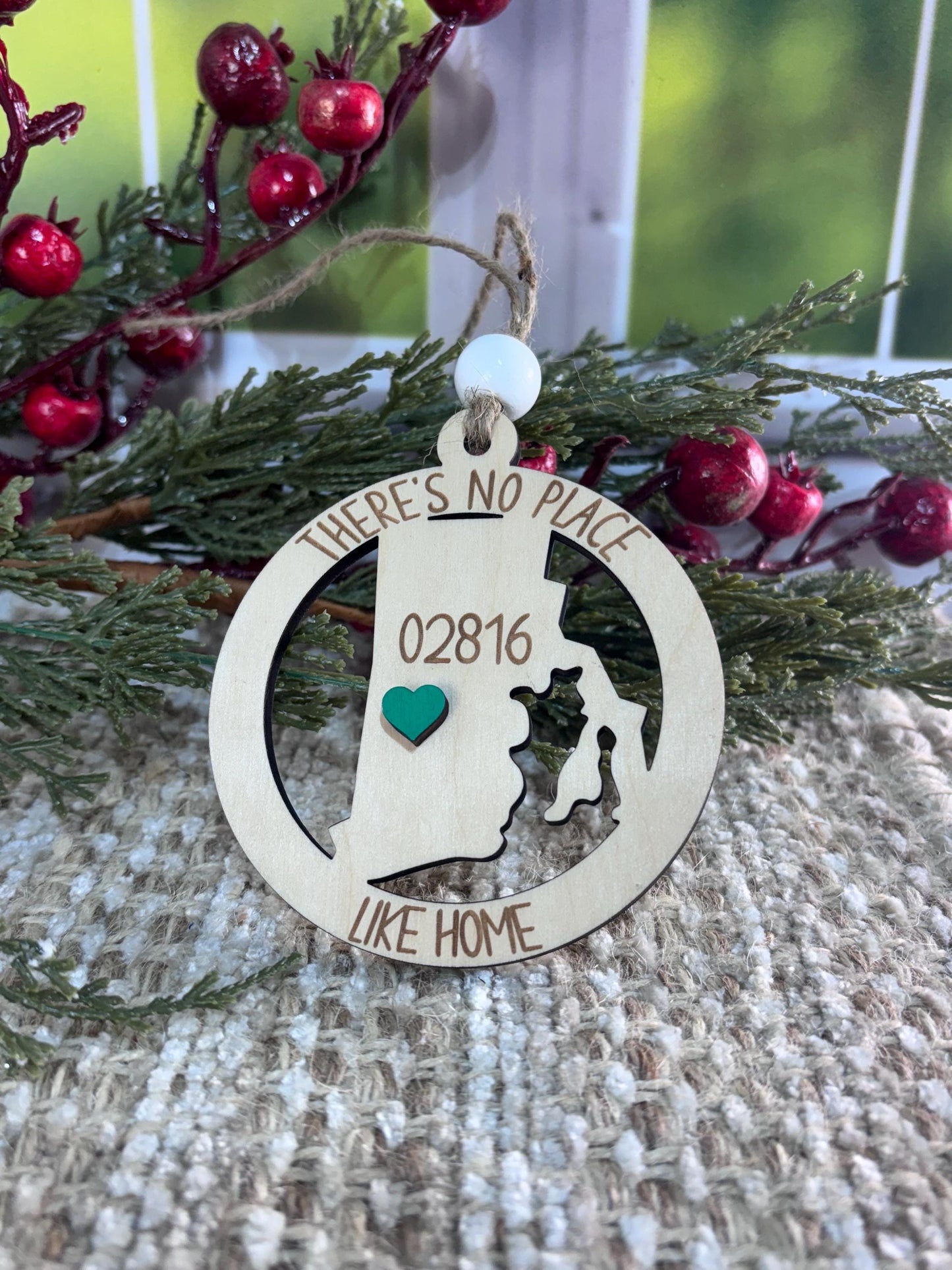 Rhode Island Ornament, Rhode Island State Zip Code Ornament, No Place Like Home Ornament