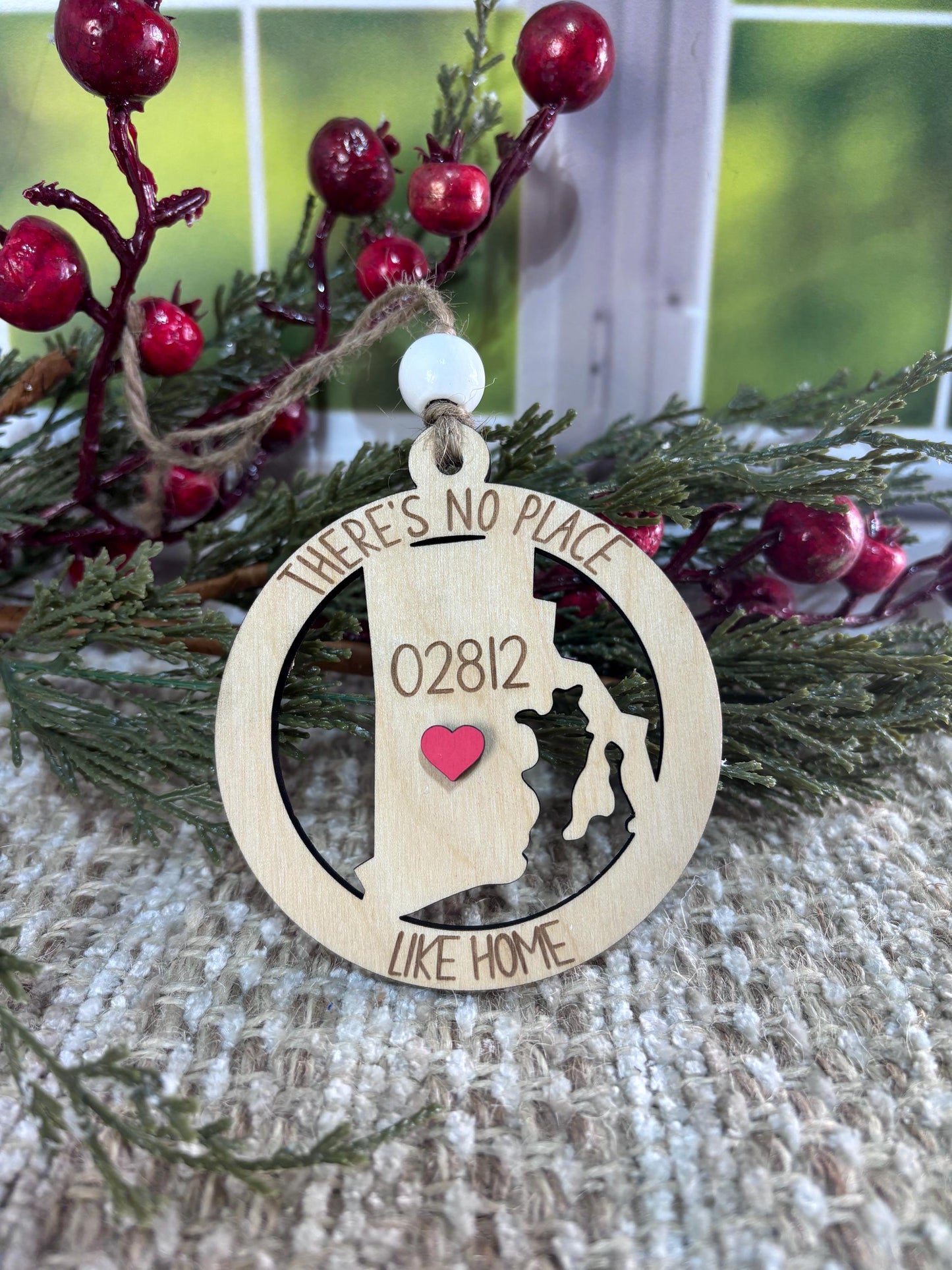 Rhode Island Ornament, Rhode Island State Zip Code Ornament, No Place Like Home Ornament