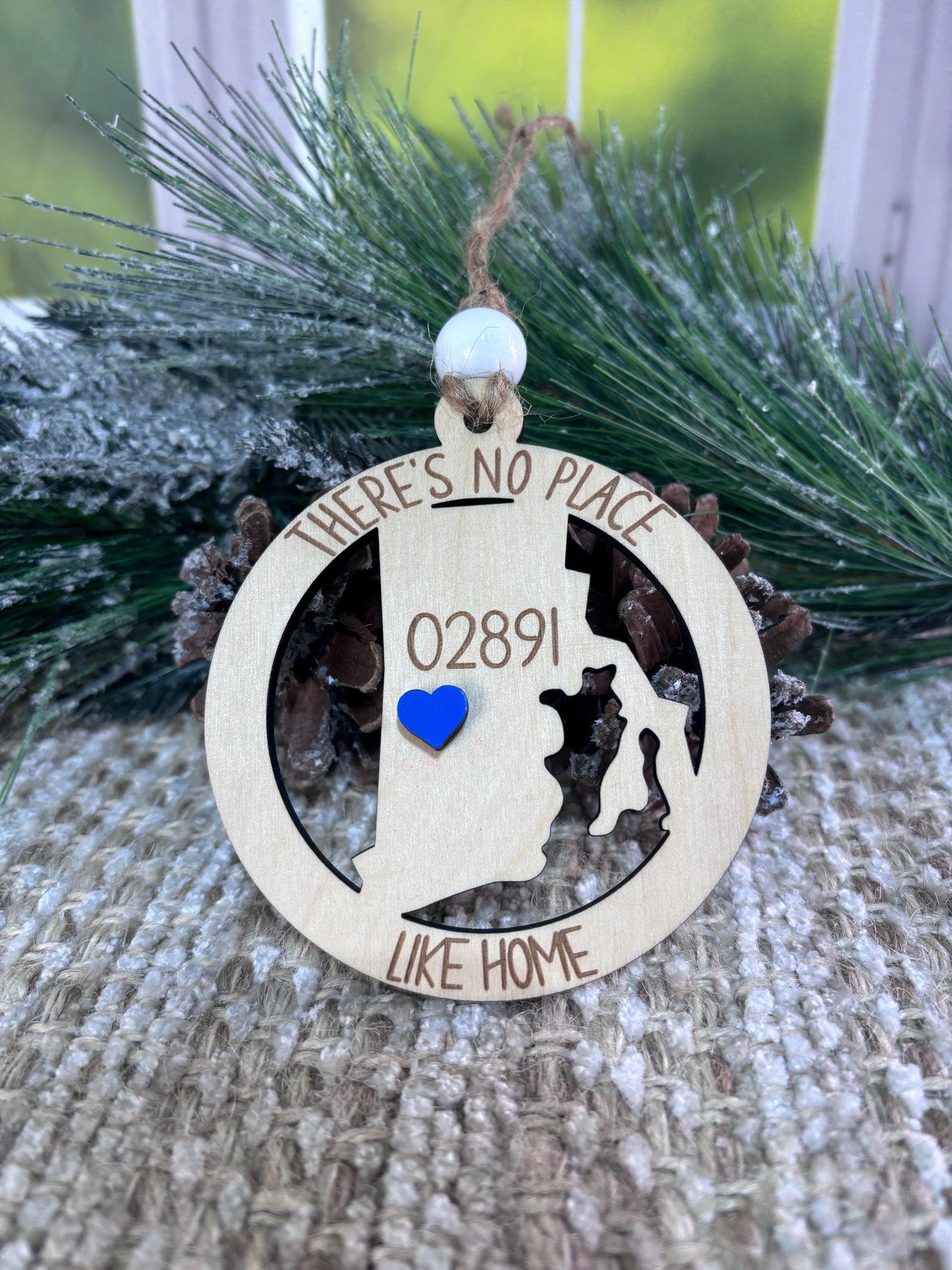 Rhode Island Ornament, Rhode Island State Zip Code Ornament, No Place Like Home Ornament