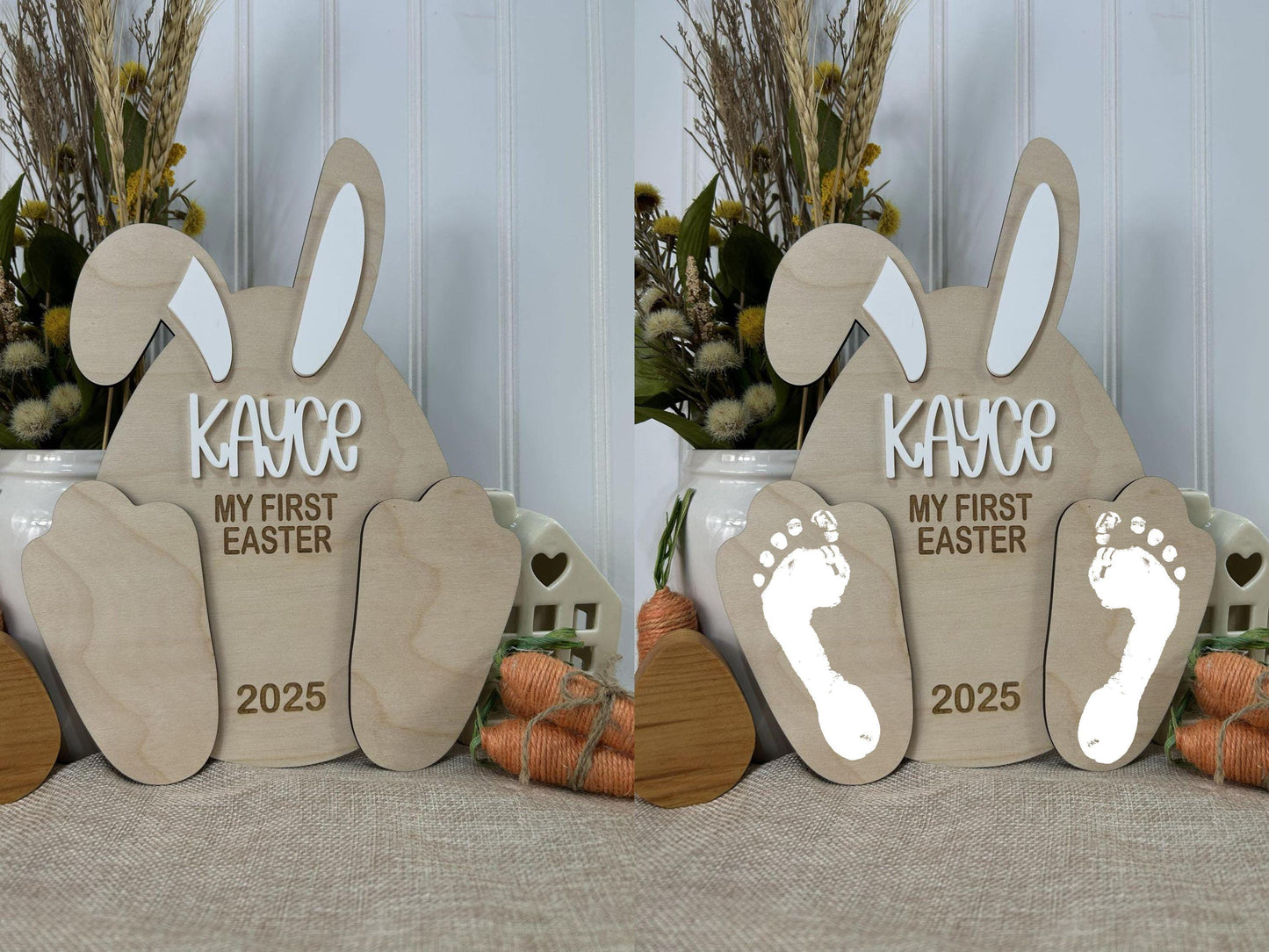 Baby's First Easter Keepsake, Easter Footprint Bunny Board, My First Easter Plaque, Easter Footprint Craft, Newborn Milestone Gift