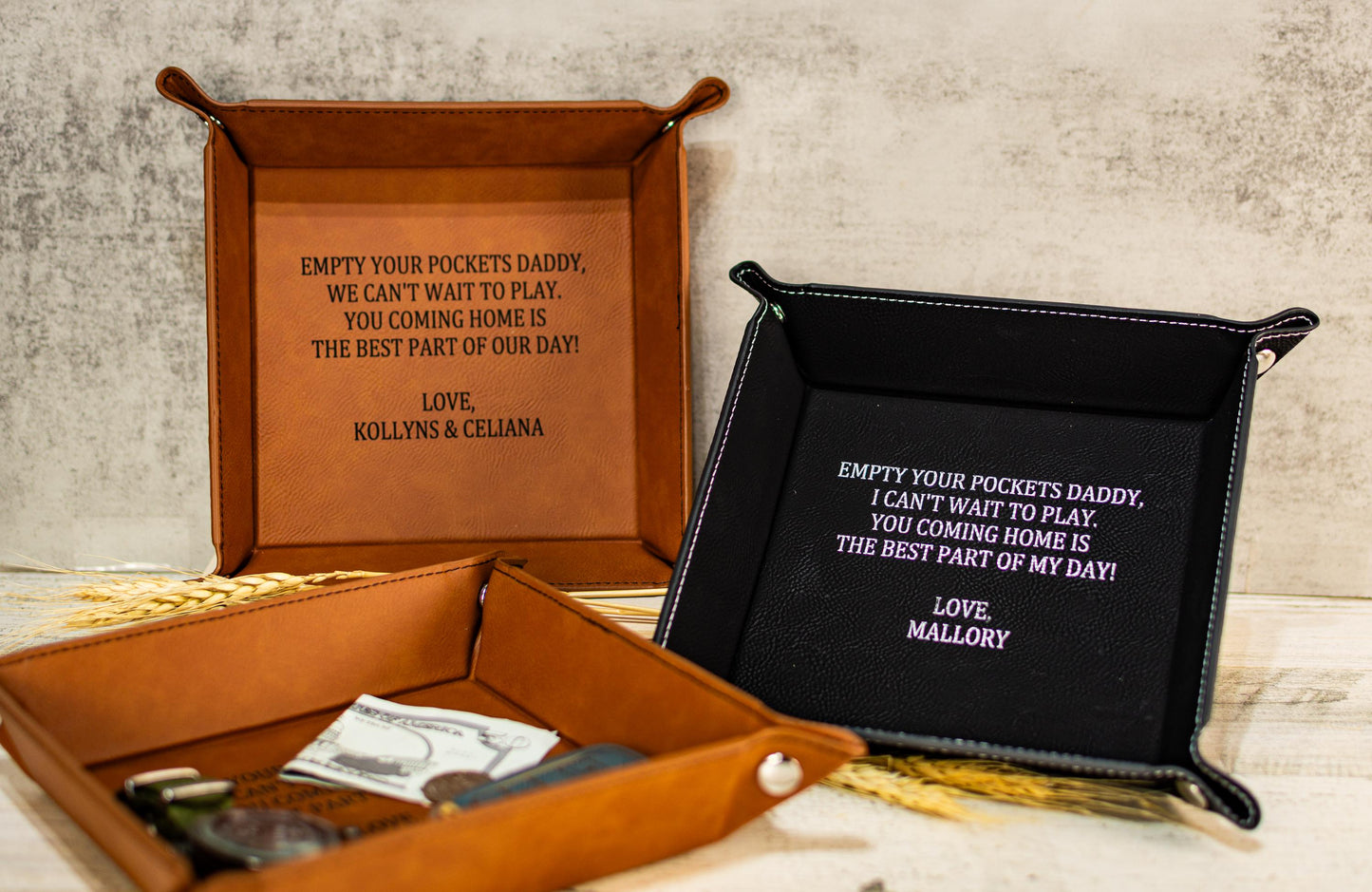 Personalized Leatherette Tray, Nightstand Tray, Empty your pockets daddy message gift, Men's Gift, Father's Day Gift, Gift to Dad from Kids