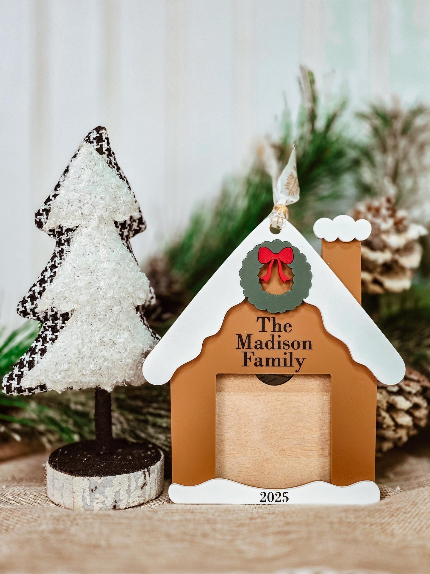 Family Picture Frame Ornament, Gingerbread House Ornament, Picture Holder Ornament, Christmas Ornament for Family, Family Gift Idea