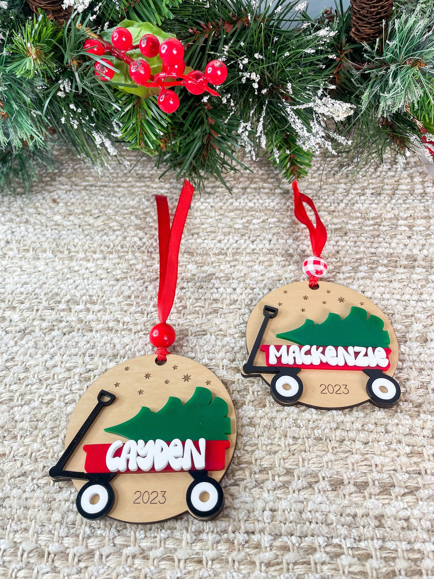 Kids Wagon Ornament First Christmas