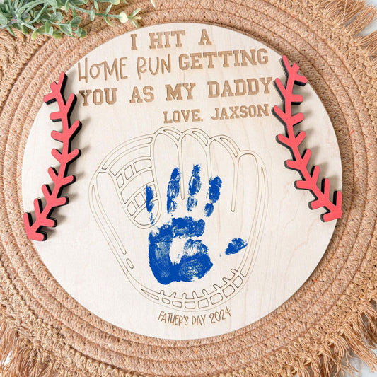 Baseball Handprint Sign for Fathers Day, Baseball Mitt catchers glove, Fathers Day Gift from kids, Baseball Sign, DIY Handprint