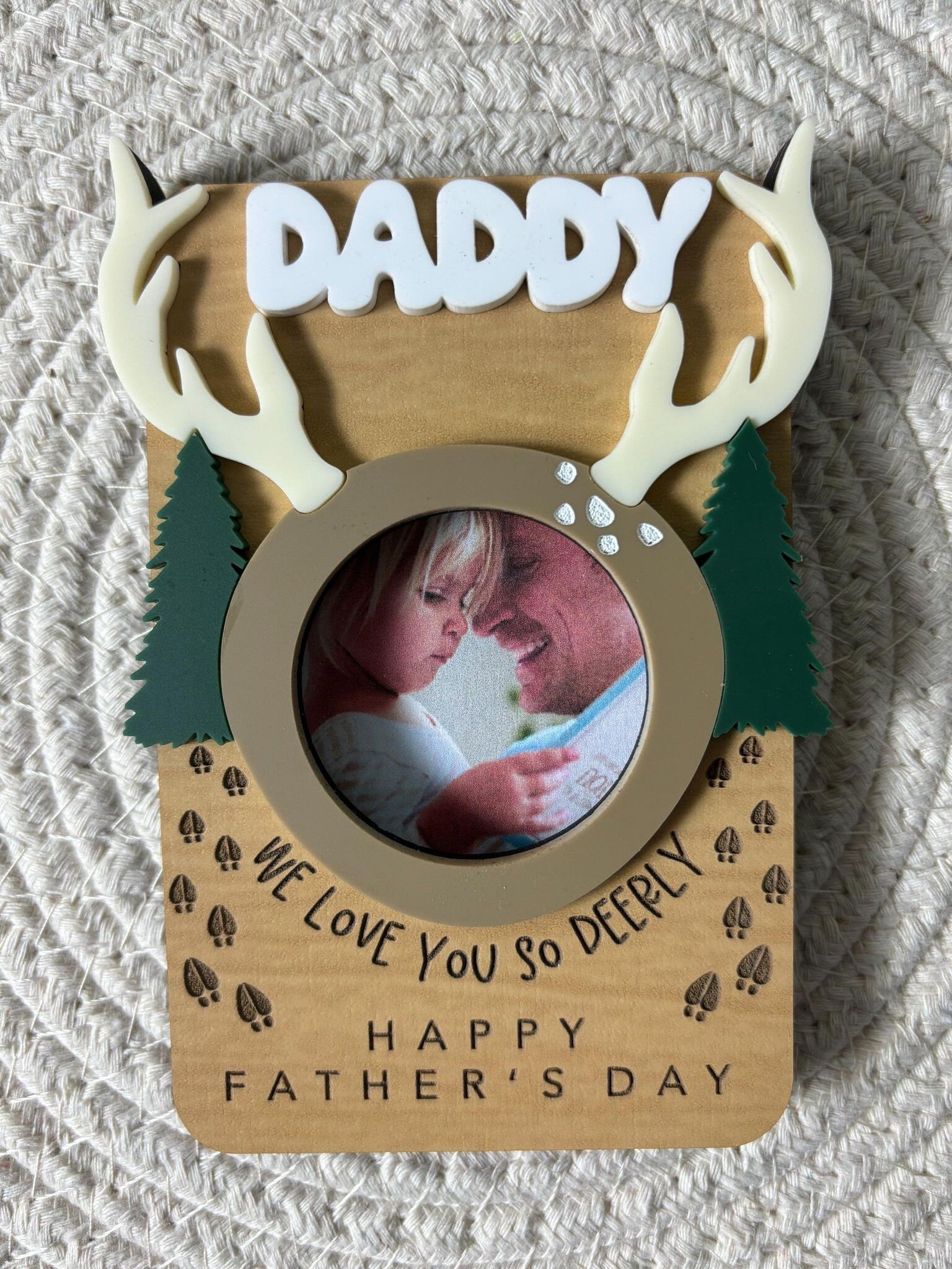 Father's Day Hunting Refrigerator Photo Magnet, Gift for Hunter, Deer Photo Frame, Gift for Dad, Antler Father's Day Picture Frame