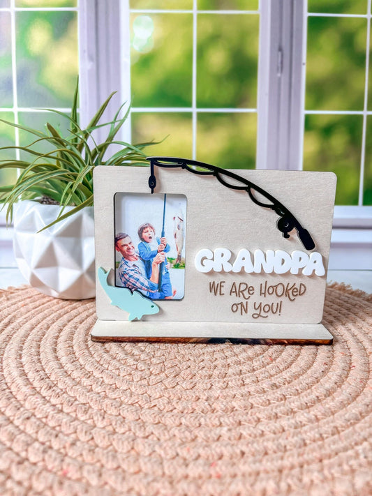 Fishing Picture Frame, Hooked On You Frame, Father's Day Picture Frame, Theme Fishing Photo Frame, Father's Day Gift From Kids