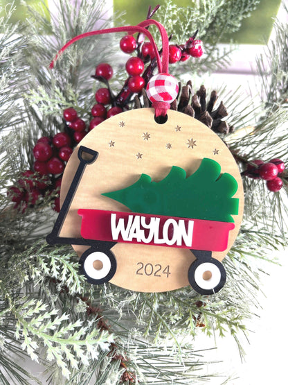 Kids Wagon Ornament First Christmas