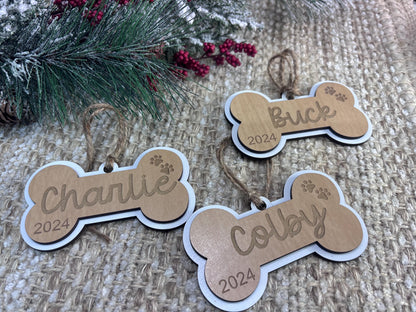Dog Bone Ornament, Pet Ornament, Christmas Ornament for Pet, Dog Ornament, Family Pet Ornament, Dog Stocking Tag, Christmas Ornament