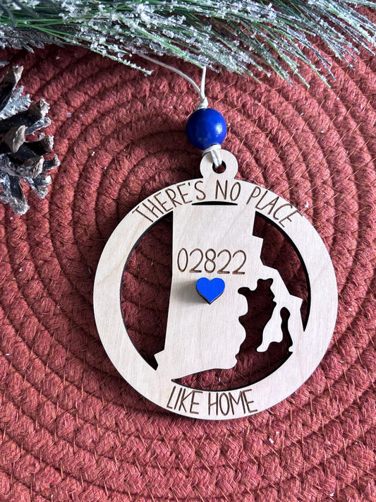 Rhode Island Ornament, Rhode Island State Zip Code Ornament, No Place Like Home Ornament