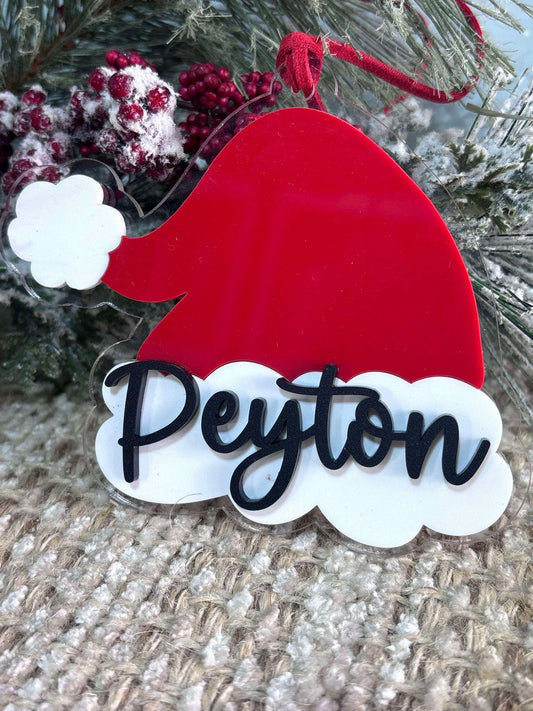 Santa Hat Ornament, Kids Christmas Ornament, First Christmas Ornament, Personalized Christmas Ornament, Stocking Tag for Christmas Stocking