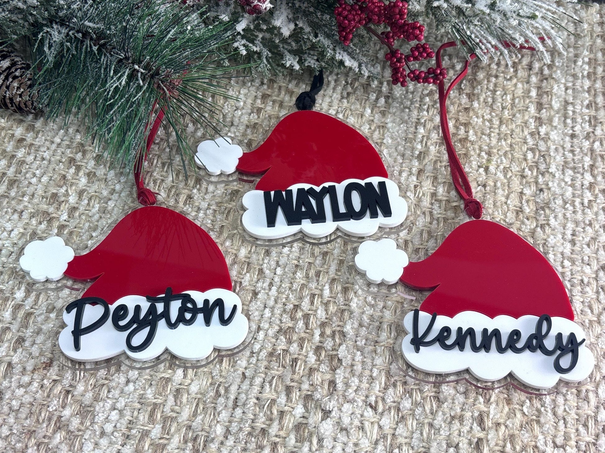 Santa Hat Ornament, Kids Christmas Ornament, First Christmas Ornament, Personalized Christmas Ornament, Stocking Tag for Christmas Stocking