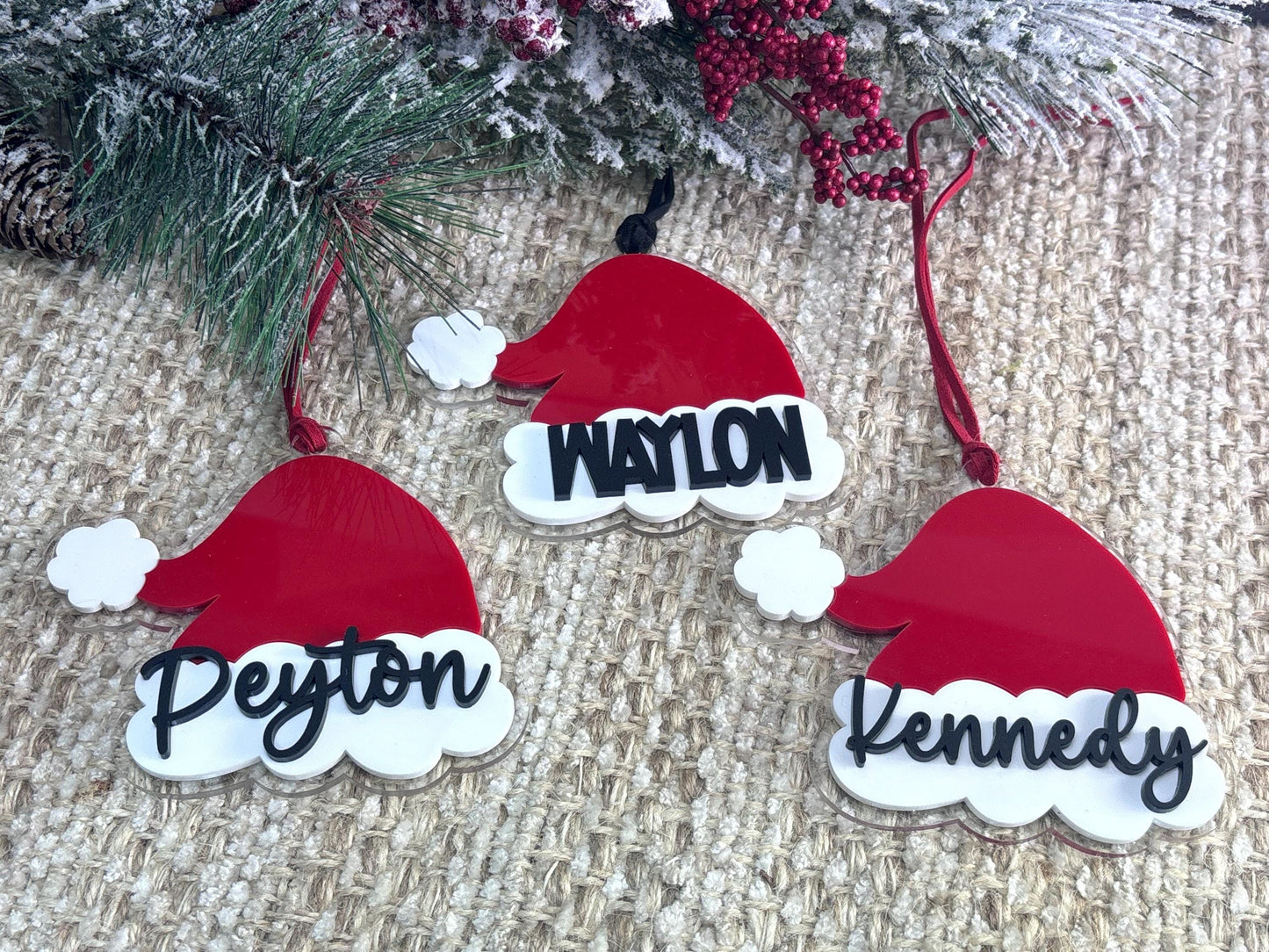 Santa Hat Ornament, Kids Christmas Ornament, First Christmas Ornament, Personalized Christmas Ornament, Stocking Tag for Christmas Stocking
