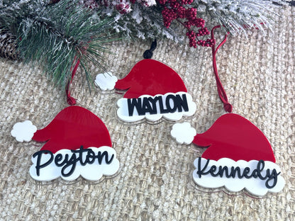 Santa Hat Ornament, Kids Christmas Ornament, First Christmas Ornament, Personalized Christmas Ornament, Stocking Tag for Christmas Stocking