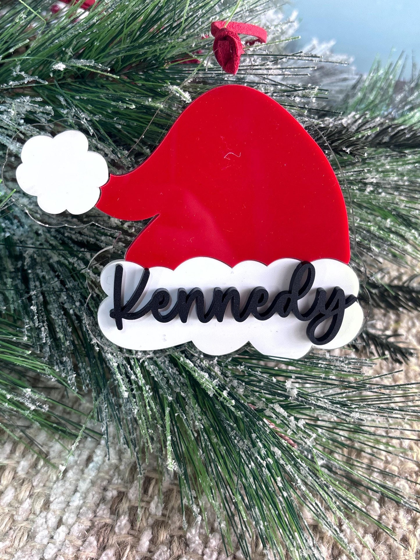 Santa Hat Ornament, Kids Christmas Ornament, First Christmas Ornament, Personalized Christmas Ornament, Stocking Tag for Christmas Stocking