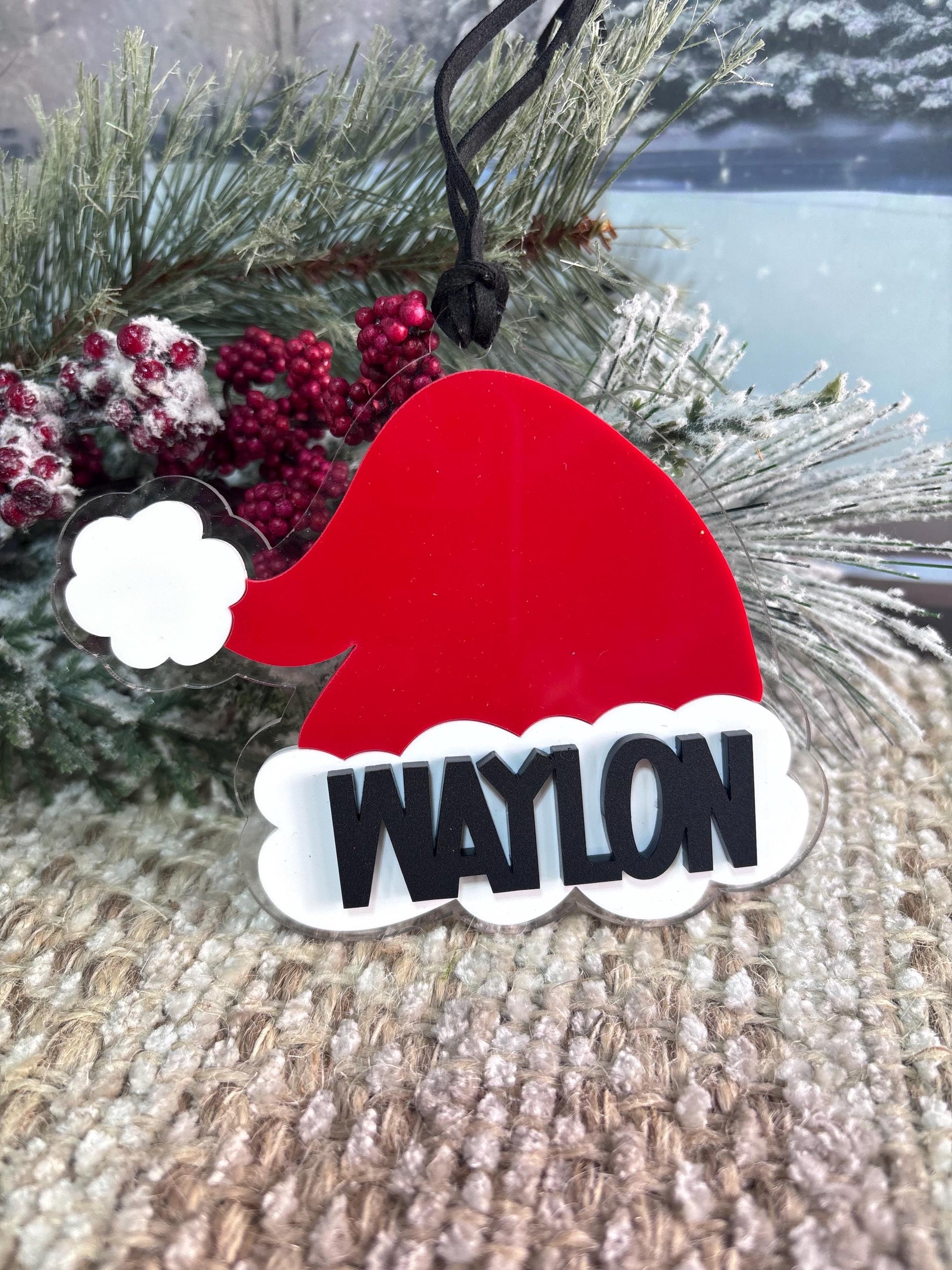 Santa Hat Ornament, Kids Christmas Ornament, First Christmas Ornament, Personalized Christmas Ornament, Stocking Tag for Christmas Stocking