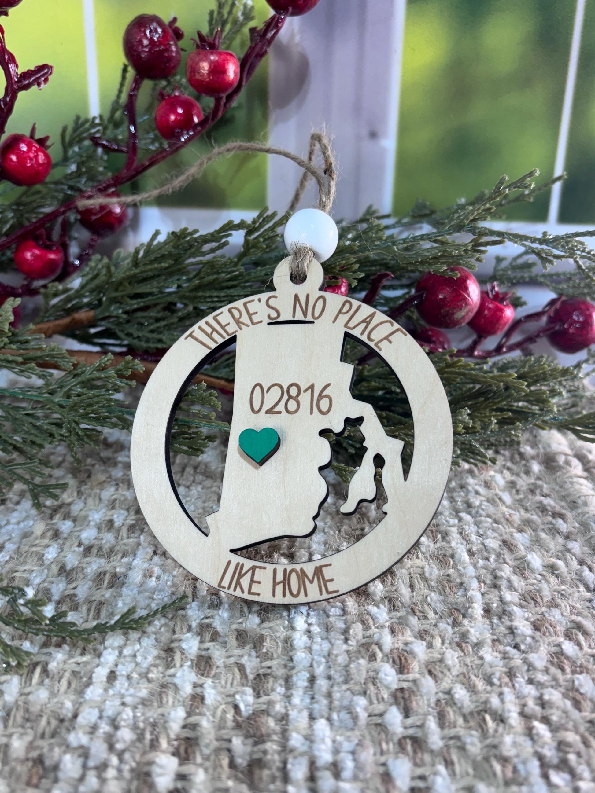 Rhode Island Ornament, Rhode Island State Zip Code Ornament, No Place Like Home Ornament