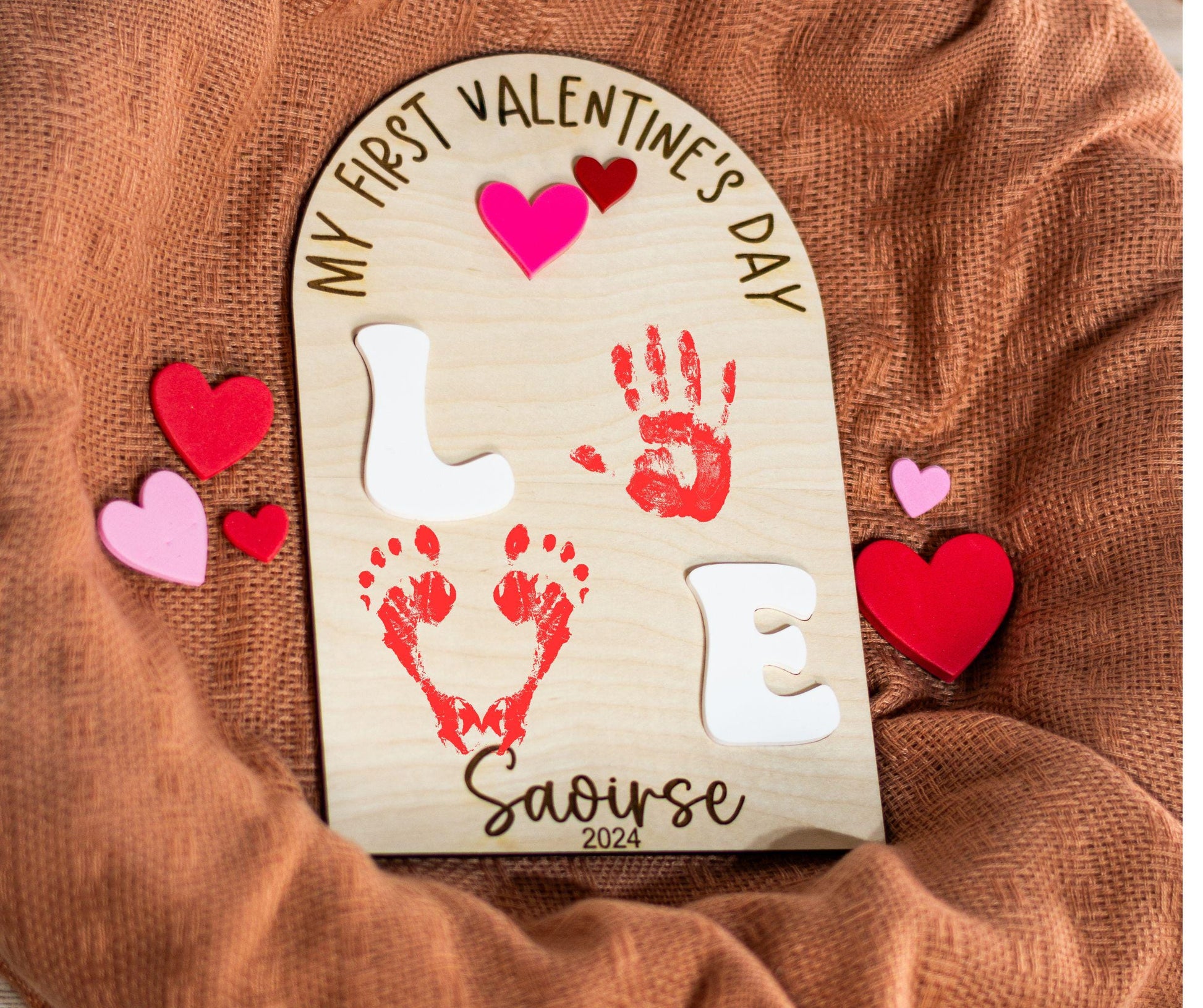 Baby's First Valentines Day Plaque, Valentines Day Baby Craft, Love Plaque for DIY Handprint, Baby's First Gift, Valentines Day Decor
