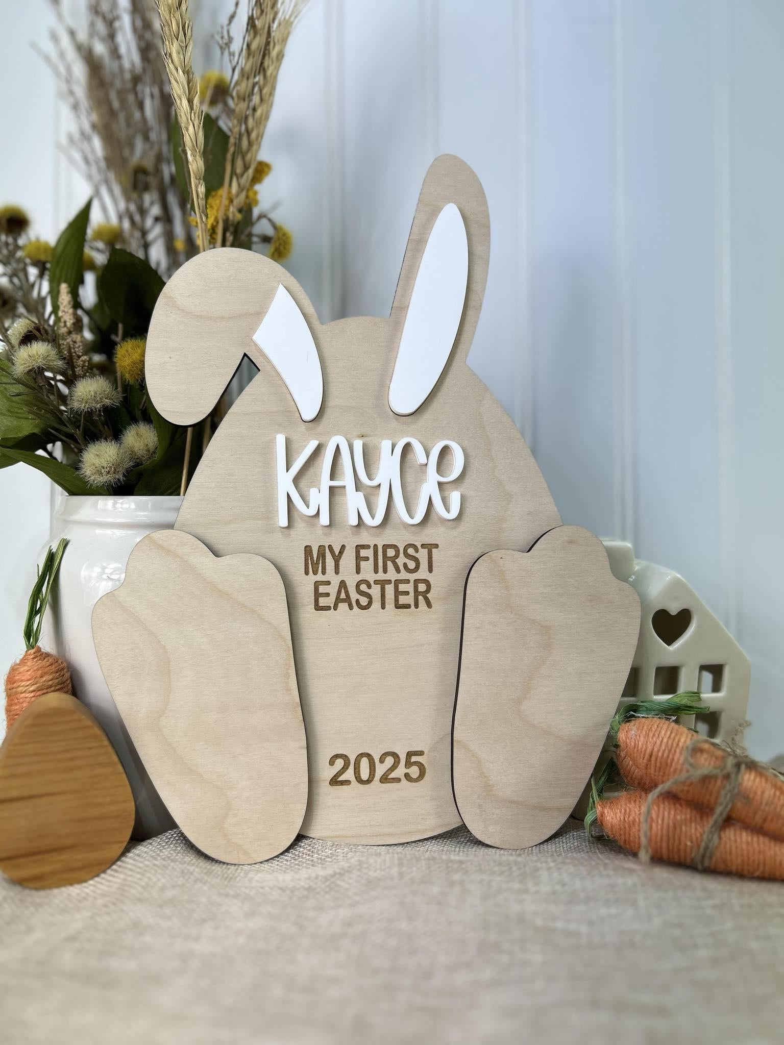 Baby's First Easter Keepsake, Easter Footprint Bunny Board, My First Easter Plaque, Easter Footprint Craft, Newborn Milestone Gift