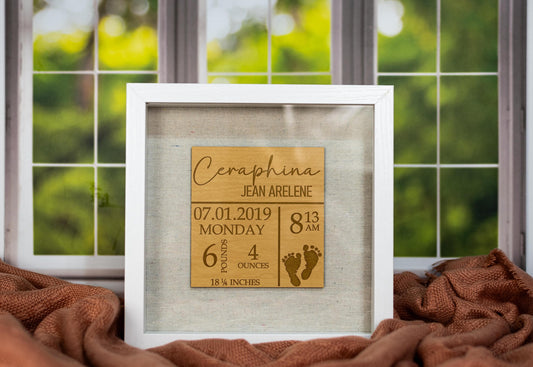 Birth Announcement Keepsake Shadowbox, Newborn Keepsake, Gift for New Mom, Birth Stat Frame, Birth Stat Custom Sign, Baby Shadowbox