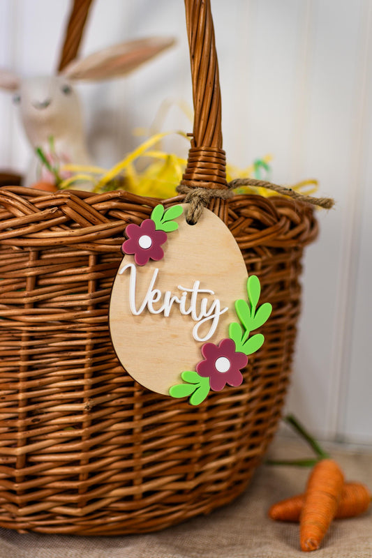 Easter Name Tag for Easter Basket, Name Tag for Basket, Easter Gift Tag, Floral Tag, Spring Tag, Easter Gift Basket Tag for Kids