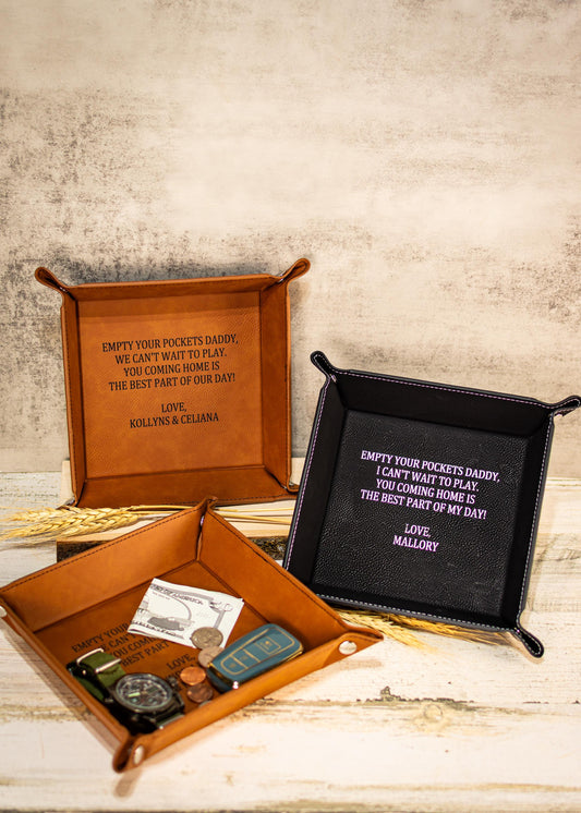 Personalized Leatherette Tray, Nightstand Tray, Empty your pockets daddy message gift, Men's Gift, Father's Day Gift, Gift to Dad from Kids