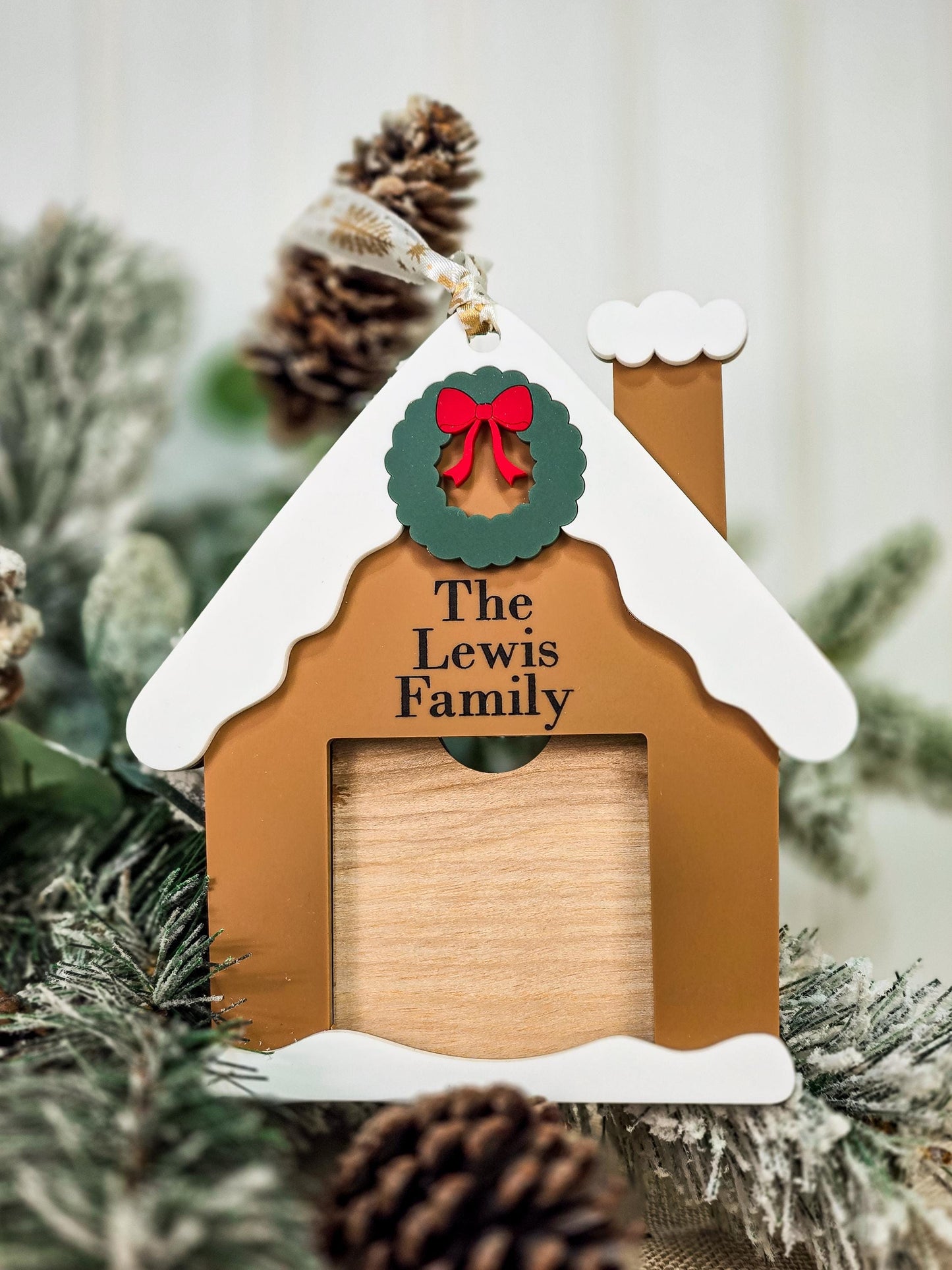 Family Picture Frame Ornament, Gingerbread House Ornament, Picture Holder Ornament, Christmas Ornament for Family, Family Gift Idea