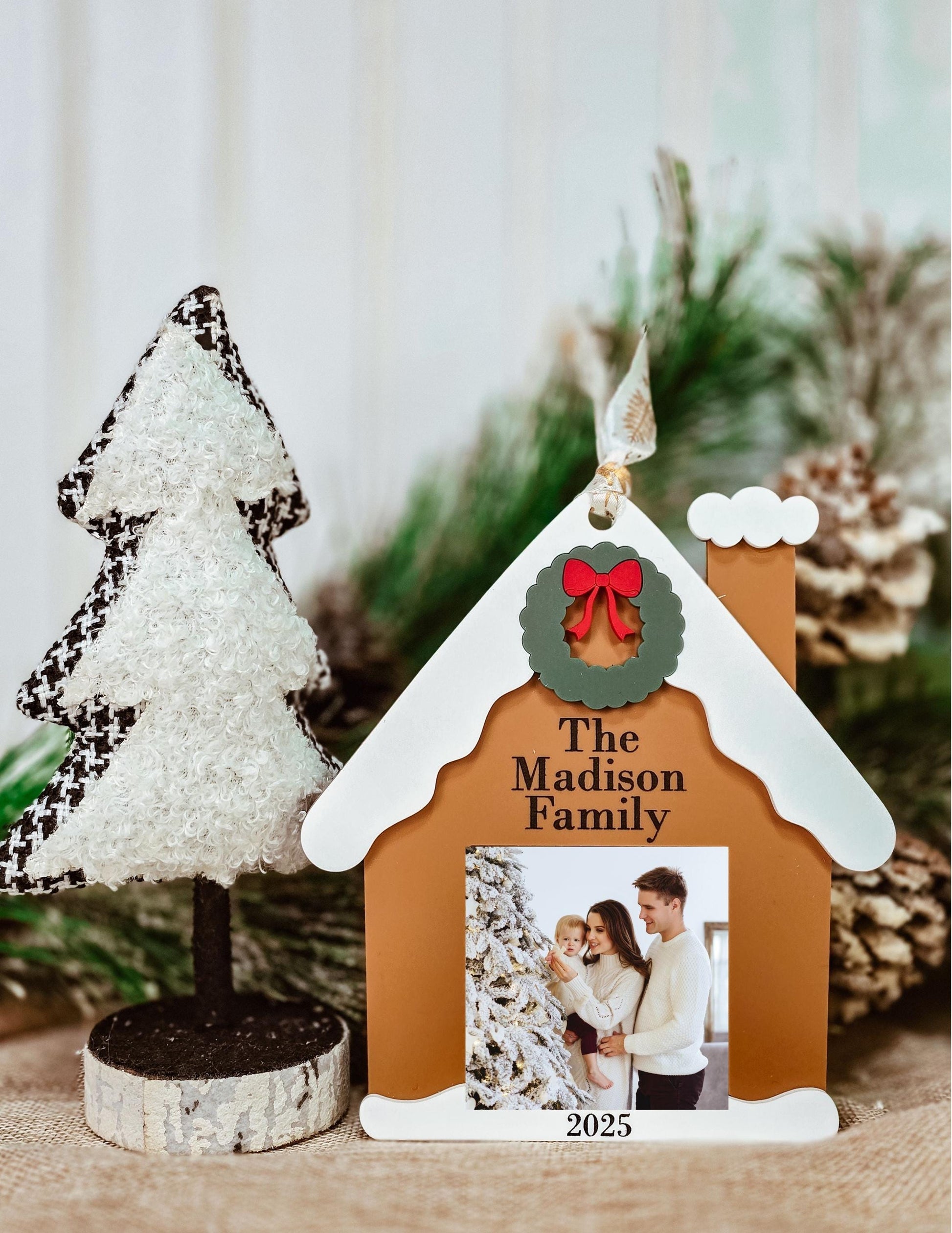 Family Picture Frame Ornament, Gingerbread House Ornament, Picture Holder Ornament, Christmas Ornament for Family, Family Gift Idea