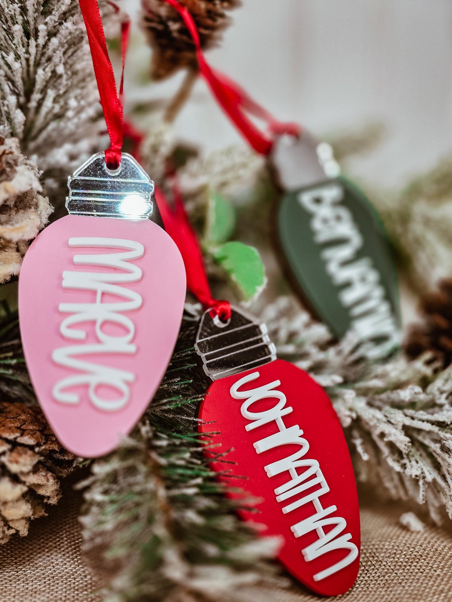 Christmas Light Bulb Ornament, Holiday Ornament, Christmas Ornament, Christmas Gift for Family, Kids Ornament, Personalized Ornament