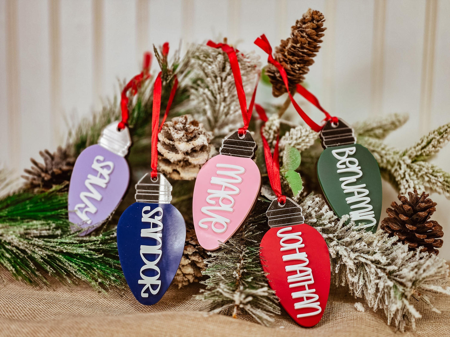 Christmas Light Bulb Ornament, Holiday Ornament, Christmas Ornament, Christmas Gift for Family, Kids Ornament, Personalized Ornament