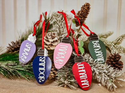 Christmas Light Bulb Ornament, Holiday Ornament, Christmas Ornament, Christmas Gift for Family, Kids Ornament, Personalized Ornament