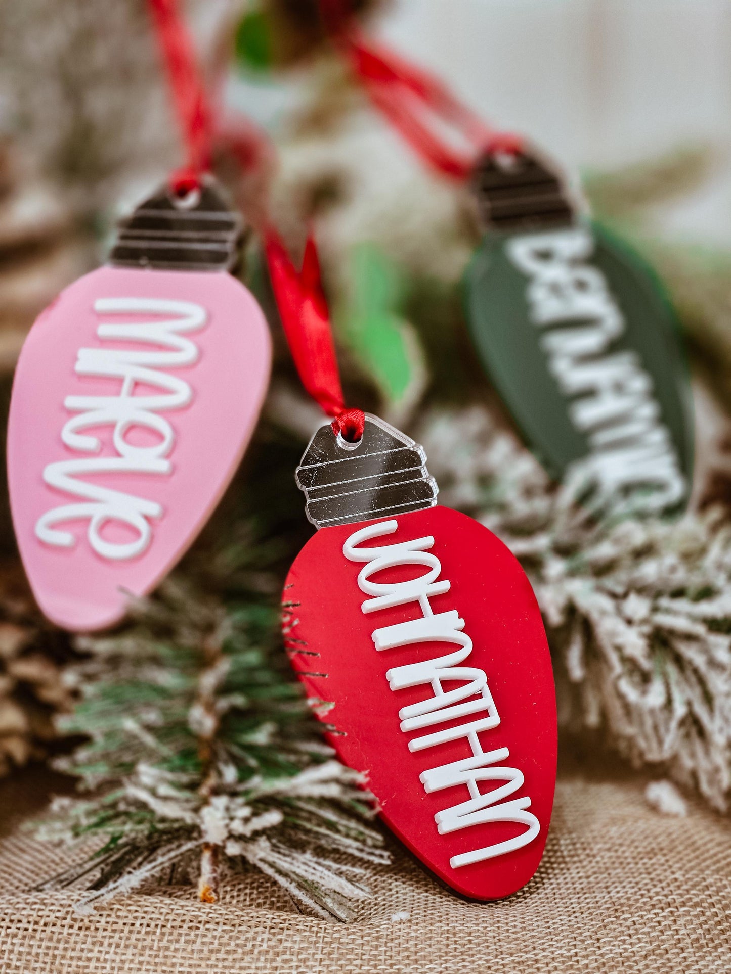 Christmas Light Bulb Ornament, Holiday Ornament, Christmas Ornament, Christmas Gift for Family, Kids Ornament, Personalized Ornament