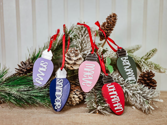 Christmas Light Bulb Ornament, Holiday Ornament, Christmas Ornament, Christmas Gift for Family, Kids Ornament, Personalized Ornament