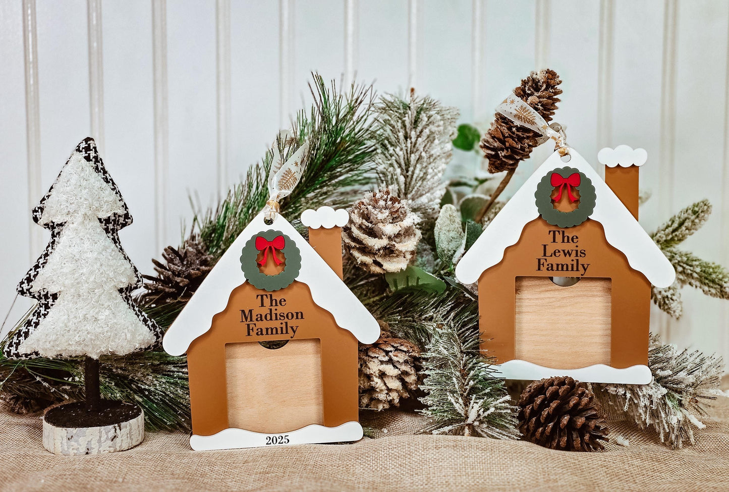 Family Picture Frame Ornament, Gingerbread House Ornament, Picture Holder Ornament, Christmas Ornament for Family, Family Gift Idea