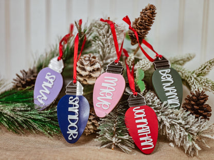 Christmas Light Bulb Ornament, Holiday Ornament, Christmas Ornament, Christmas Gift for Family, Kids Ornament, Personalized Ornament