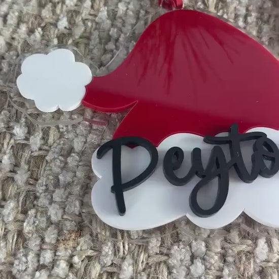 Santa Hat Ornament, Kids Christmas Ornament, First Christmas Ornament, Personalized Christmas Ornament, Stocking Tag for Christmas Stocking