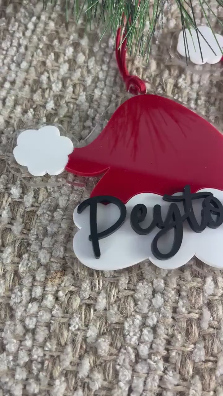 Santa Hat Ornament, Kids Christmas Ornament, First Christmas Ornament, Personalized Christmas Ornament, Stocking Tag for Christmas Stocking