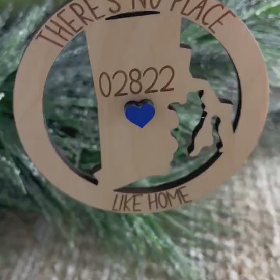 Rhode Island Ornament, Rhode Island State Zip Code Ornament, No Place Like Home Ornament