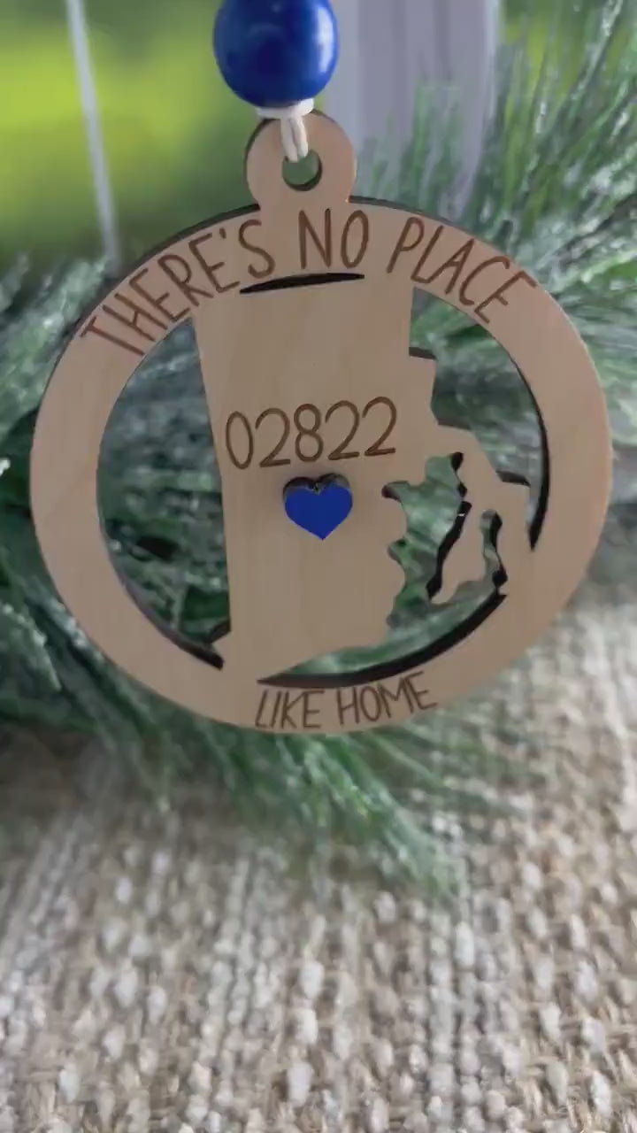 Rhode Island Ornament, Rhode Island State Zip Code Ornament, No Place Like Home Ornament