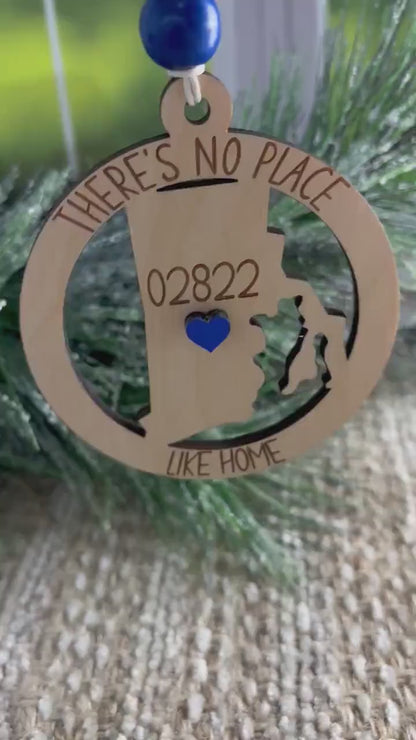 Rhode Island Ornament, Rhode Island State Zip Code Ornament, No Place Like Home Ornament