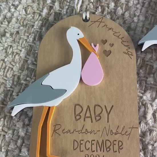 Baby Announcement Ornament, Pregnancy Announcement Ornament, Stork Baby Ornament, Christmas Ornament, Holiday Ornament, First Baby Ornament