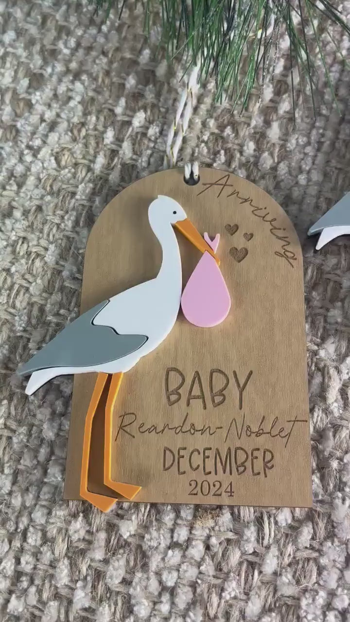 Baby Announcement Ornament, Pregnancy Announcement Ornament, Stork Baby Ornament, Christmas Ornament, Holiday Ornament, First Baby Ornament